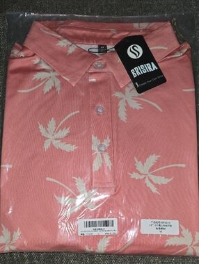 Brisira Coral Pink Palm Print Golf Shirt